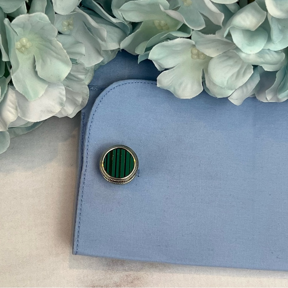 Stunning Green Malachite Round Silver Cufflinks - Picture 11 of 16